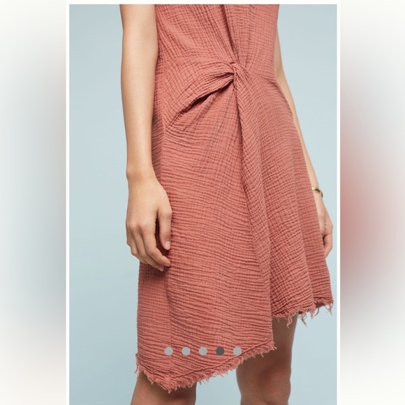 Amadi Shayna Rust Sleeveless Dress with Knot Detail. Slub Cotton. Size M, Travel - Picture 8 of 14